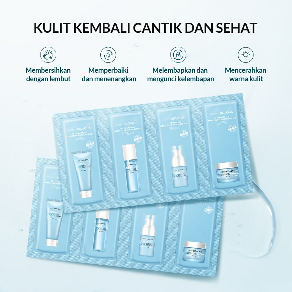 7X Ceramide Skin Barrier Repair Moisturizer Travel Kit Skincare Paket With Cleanser 3g + Toner 3ml + Emulsion 3ml + Cream 3g