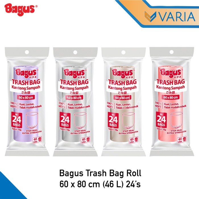 Bagus Trash Bag Roll 60 x 80 cm 46 L 24'S Kantong Sampah