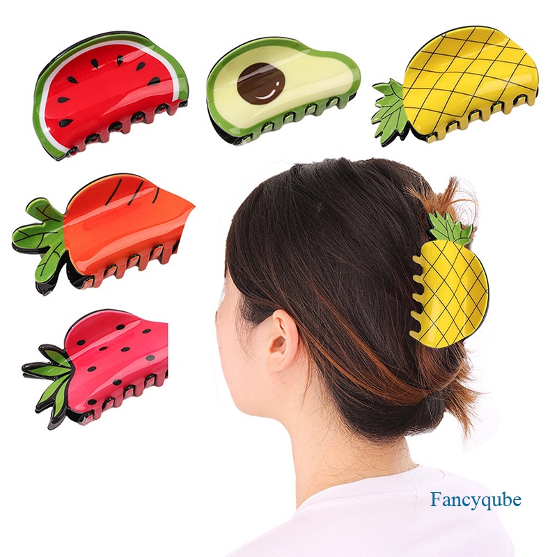 Fancyqube Korea Acrylic Buah Buahan Sayuran Strawberry Semangka Alpukat Jepit Rambut Cakar Hiu Clip Hair Grab Hiasan Kepala Wanita Perempuan