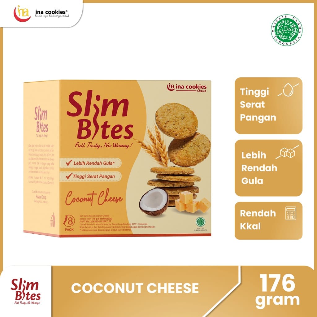 Ina Cookies Snack Slim Bites Coconut Cheese &amp; Oat Choco Almond Kue Cemilan Sehat Tinggi Serat Rendah Kalori Instan Cocok Untuk Program Diet