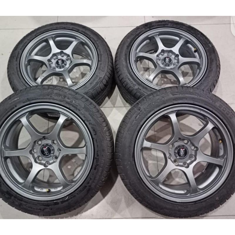 Velg Variasi Pelek Mobil Second HSR Misaki Ring 15x6,5 H4x100/114,3 + Ban PHI 185 55 R15 Buat Brio F