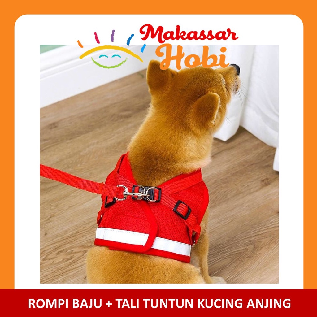 Rompi Baju + Tali Tuntun Harness Kucing Anjing Vest Cat Dog Pet Leash