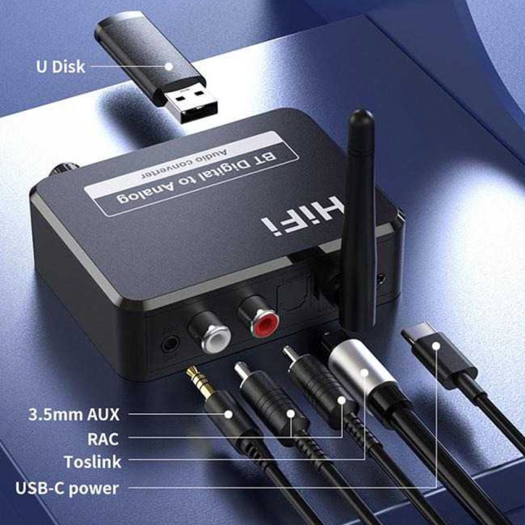 Adapter Audio Bluetooth 5.1 Receiver DAC Digital To Analog RCA AUX Toslink USB