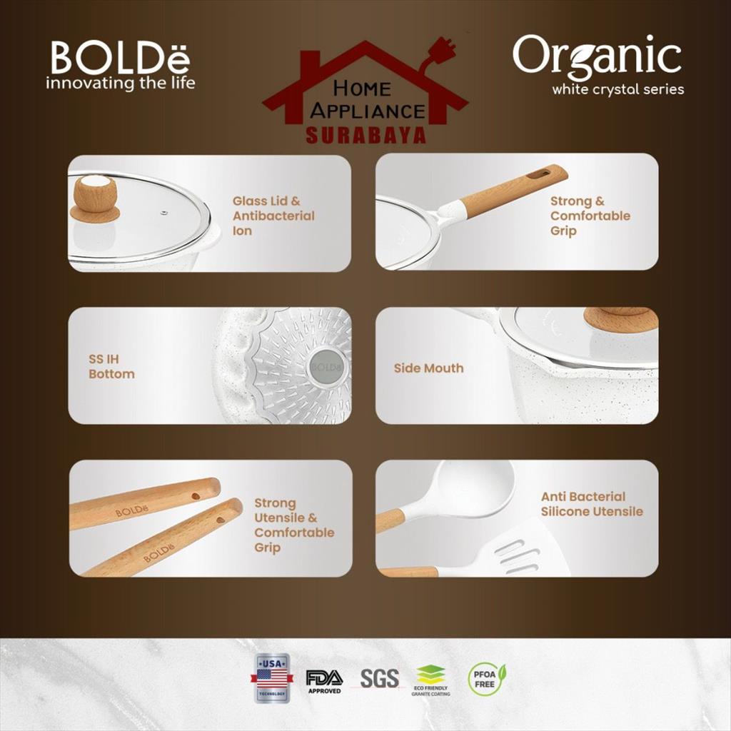 BOLDe Organic White Crystal Series Granite Cookware Set 8 PCS - Panci Wajan Frypan Set Anti Lengket + Spatula Silikon