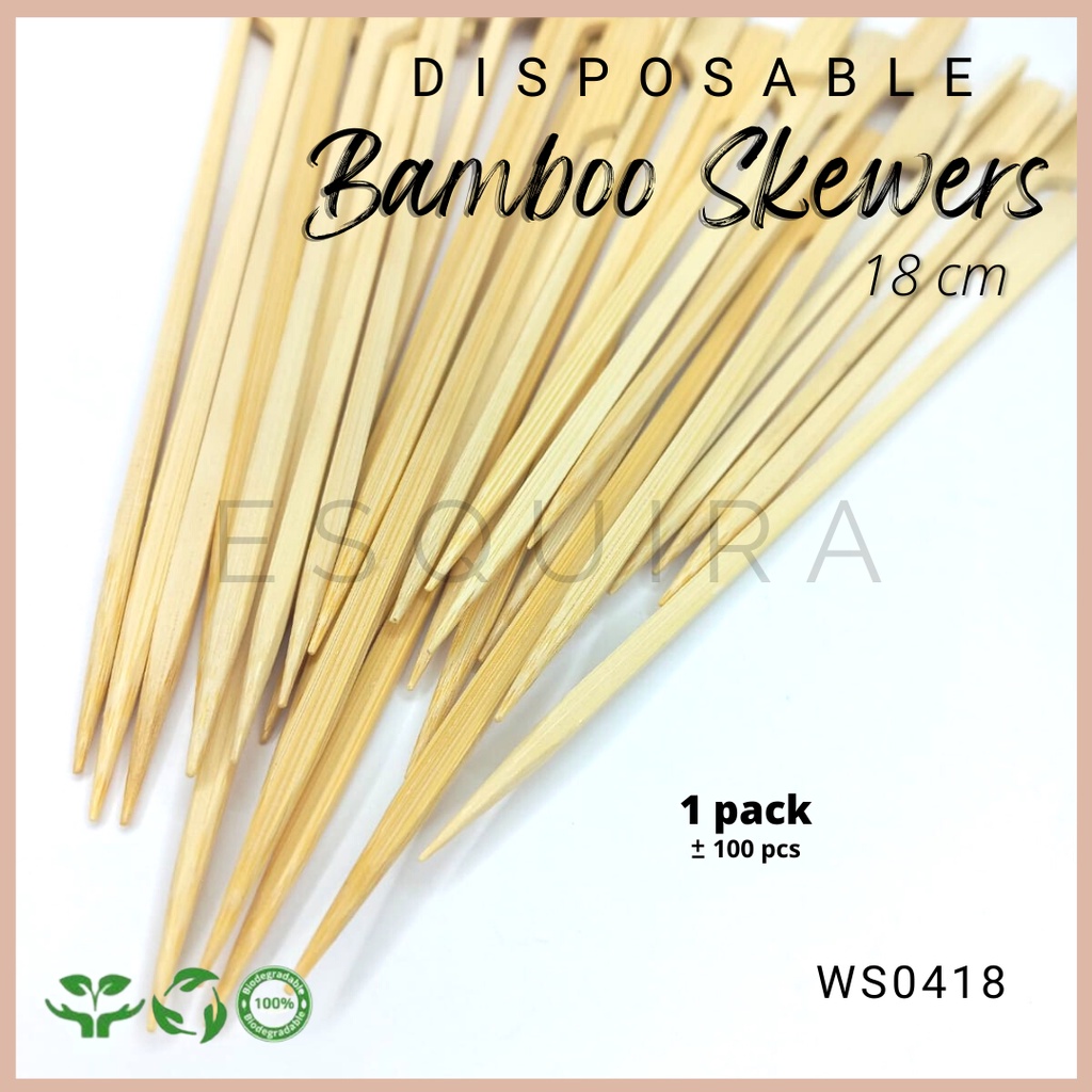 Disposable Bamboo Skewers / Tusuk Sate Jepang 18 Cm / 100 Pcs / WS0418