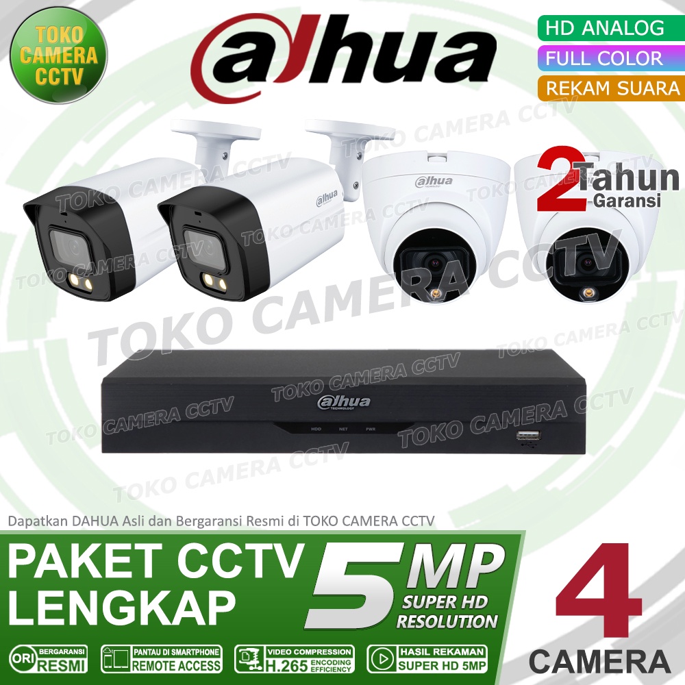 PAKET CCTV DAHUA 5MP 3K FULL COLOR AUDIO 4 CHANNEL 4 KAMERA COLORVU