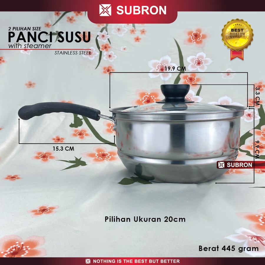 Panci Susu Milk Pot Steamer Kukus 18cm 20cm Stainless Kukusan - SUBRON