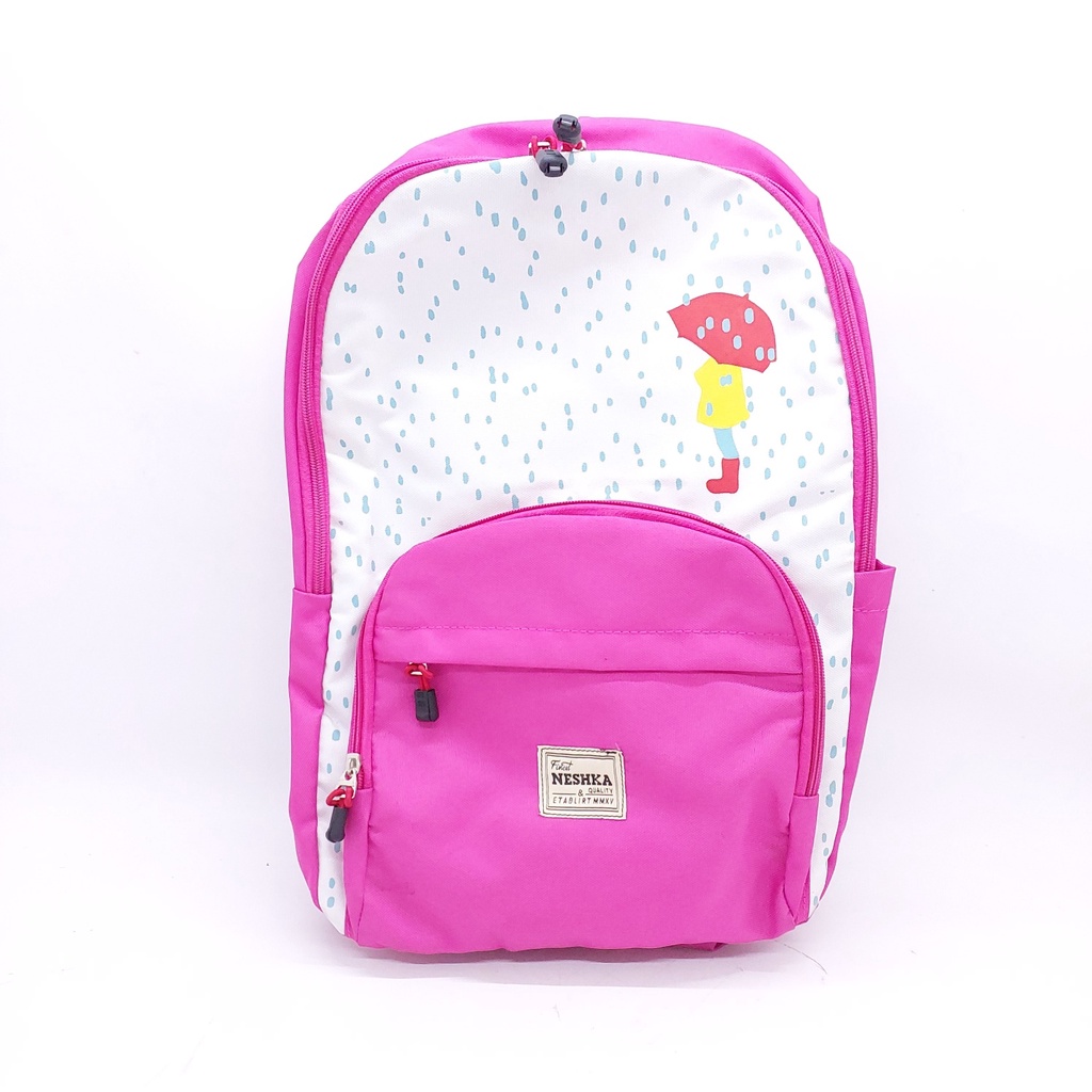 Tas Laptop Neshka Motif Rainy Girl MURAH ORIGINAL + JAS HUJAN / Tas Sekolah Cewek SD SMP SMA Neshka 17 INCHI MURAH /  Ransel Laptop Polo Neshka ORIGINAL MURAH BARU / Tas Punggung Neshka Motif Rainy Girl Murah / Ransel Sekolah Wanita SD SMP SMA BARU MURAH