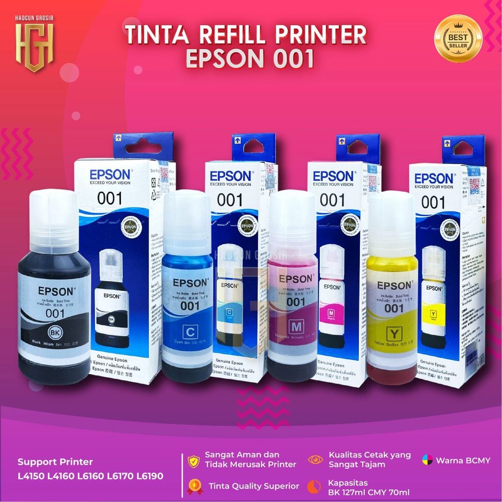 1 SET 4 PCS Tinta Epson 001 Tinta Printer L4150 L4160 L6160 L6170 L6190 Premium