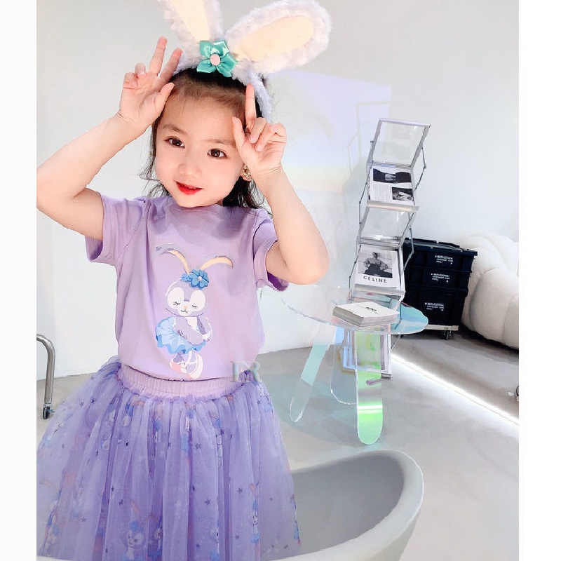 LNR Shop Free Bando Setelan Rok Tutu Motif Stella Lou Dress Kaos Lengan Pendek Import 2 Potong Girls Clothes Children Clothing Kids Summer 2 Piece Set Short Sleeve T-Shirt Chiffon Skirt Baby Girls Princess Dress