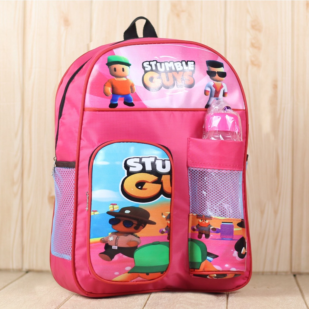 Ransel Sekolah Anak Perempuan Tas Pink Karakter Stumble Lucu Tas Gendong Perempuan Kecil Gratis Botol Minum