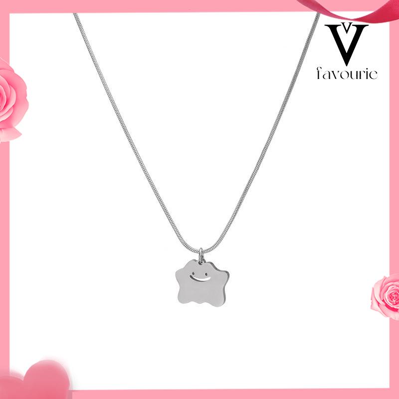 CODKalung Monster Senyum Kecil Rantai Perak Titanium Besi Retro Hip-hop Gaya Untuk Wanita/Pria-FA