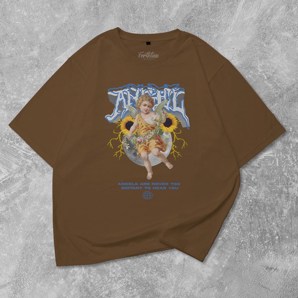 Fortglass Angel Kaos Oversize T-Shirt Cowok Premium