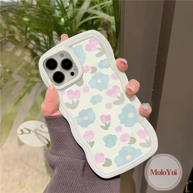 Casing Compatible Untuk iPhone 11 Pro MAX 7Plus 8Plus XR 12 13 14 Pro MAX 6s 6 7 8 Plus 14 Plus X XS MAX SE 2020 Watercolor Fresh Blue Purple Flowers Soft Silicone Cover