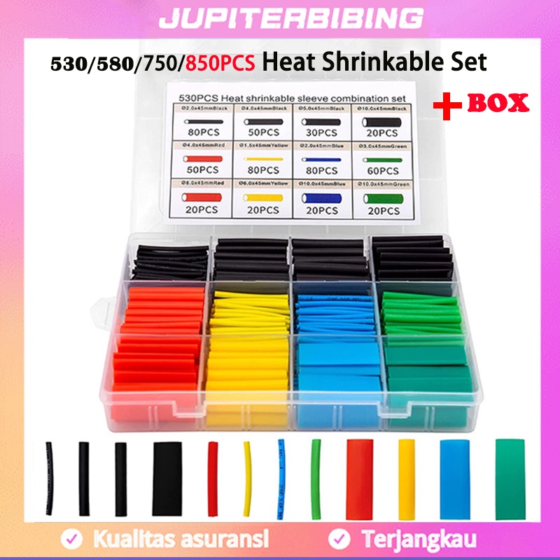 850/750/530 Pcs Heat Shrink Tube Isolasi Bakar Kabel Selang Bakar Warna Warni Selongsong Bakar Pelindung Kabel Heat Shrink Kabel Heat Shrink + Box Promo Grosir