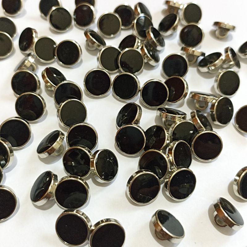 Kancing mutiara datar hitam list emas dan list silver isi 100 pcs