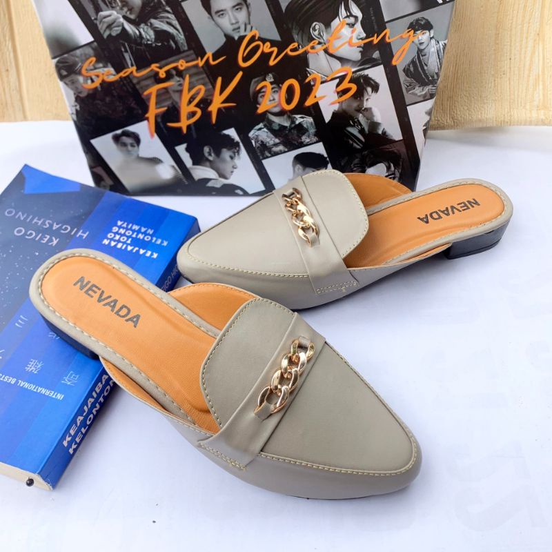 Sandal Mules Hak 3cm/Sendal Wanita Remaja Model Terbaru Kekinian