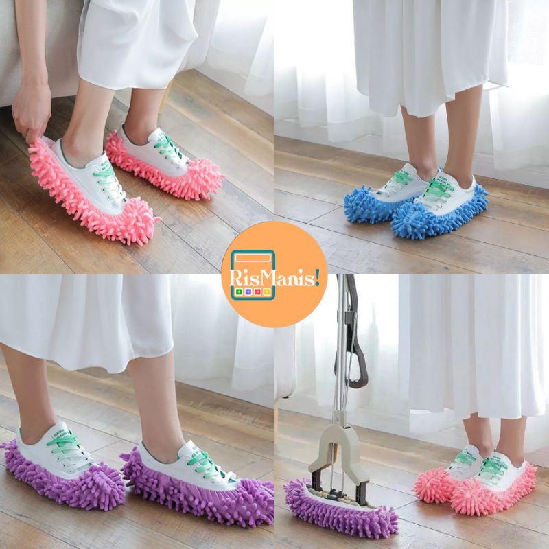 MICROFIBER SLIPPER DUSTER - 1 pcs Lap Cendol Pembungkus Kaki Kain Pel Sarung Alas Sepatu Elastis Sapu Pembersih Lantai Porcelain Ubin Porselen Perabot Keramik Rumah Tangga