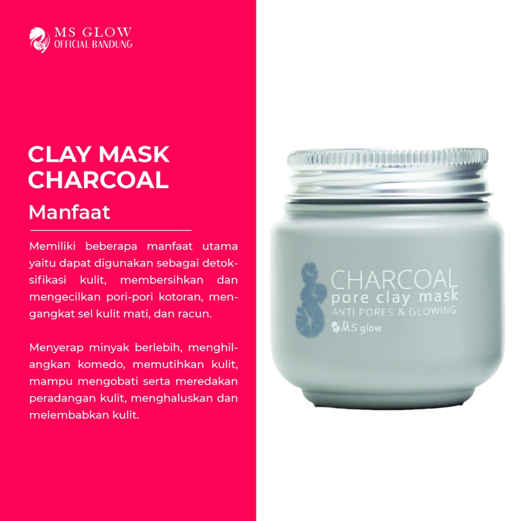 MS Glow Clay Mask Charcoal Masker Wajah Kusam &amp; Pori Pori Besar - By MsGlowofficialbandung