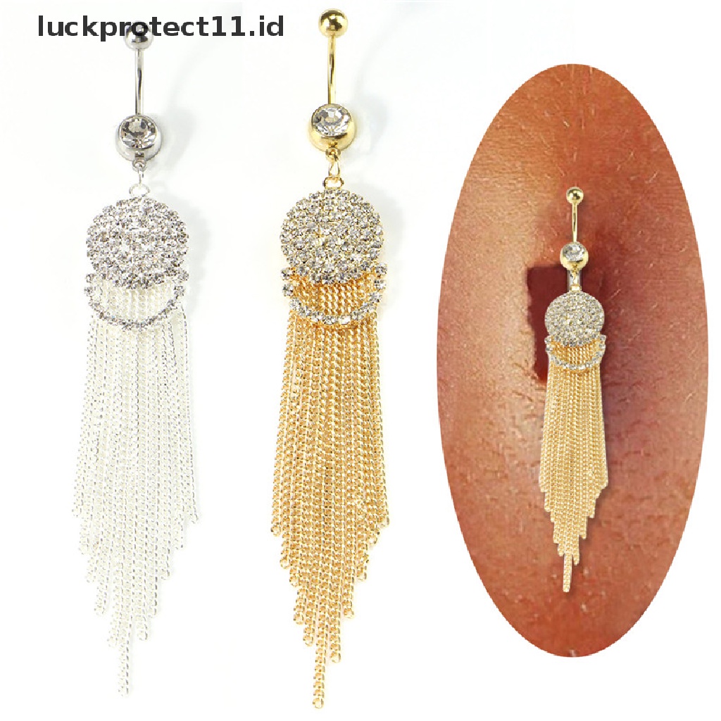 /Fashion Hot// Fashion// Kristal Berlian Imitasi Rumbai Cincin Pusar Perut Kancing Cincin Bar Perhiasan Tubuh.