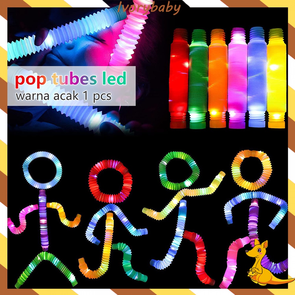 Ivorybaby light up pop pipes led Mainan viral anak pop tubes Mainan lampu stick pipa selang