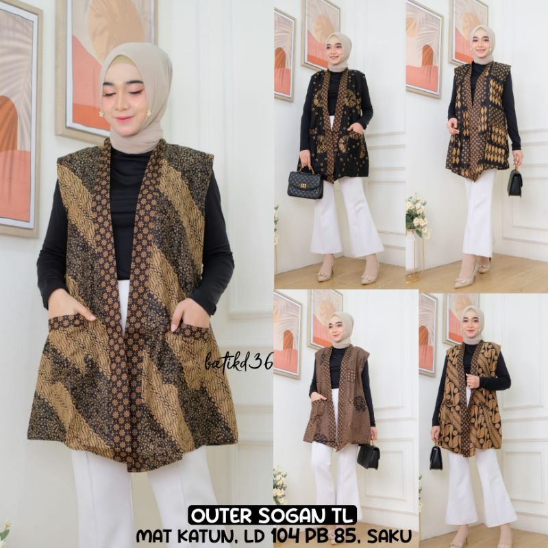Vest outer saku batik sogan etnik kekinian sogan baju luar wanita seragam kantor kembar santai katun cewek murah Klewer solo btc cantik keren remaja ABG seragam kembaran rf