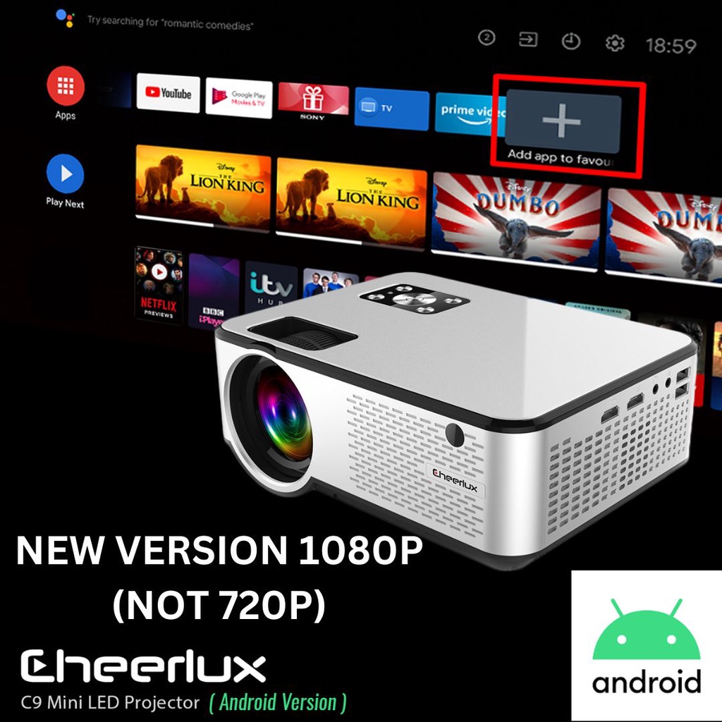 AKN88 - CHEERLUX C9 Android WiFi TV Tuner - LED Projector 2800 Lumens 1080P