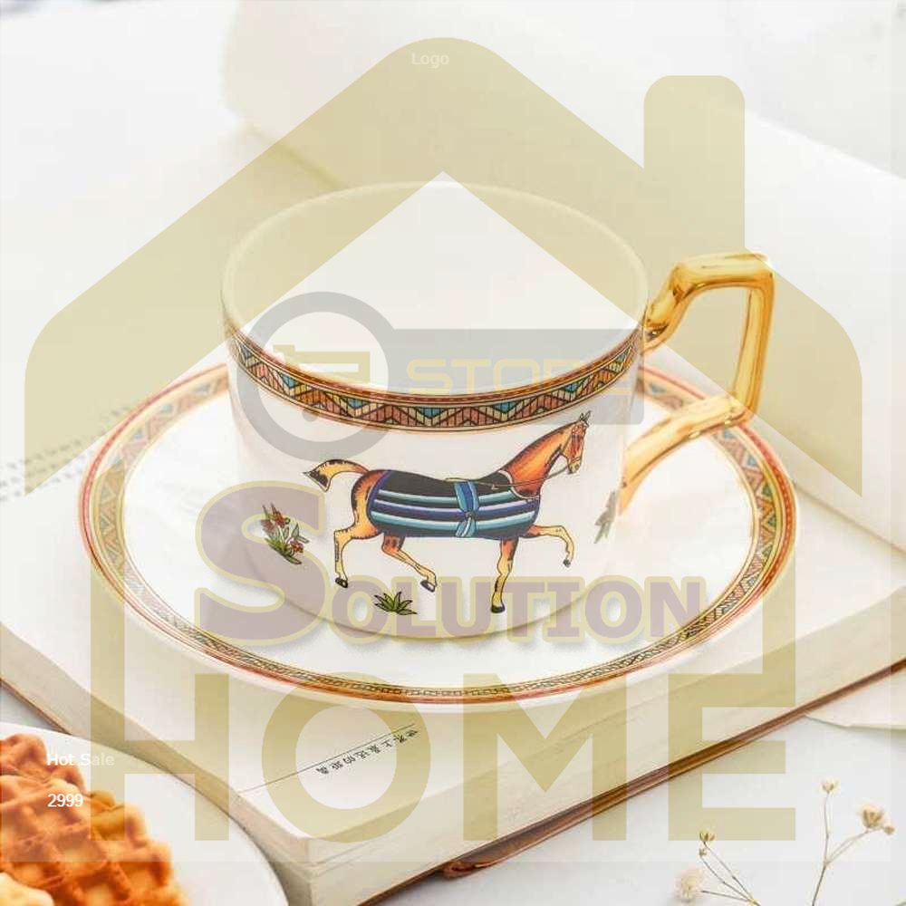 HSS TOOLS - Hermes Set Cangkir Piring Kopi Luxury Ceramic Mugs 200ml - E212