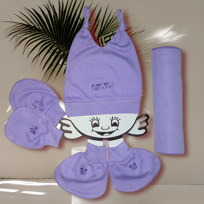 4 IN 1 Bedong Set Topi Sarung Tangan kaki Bayi Baru Lahir Set  Kado Hadiah Lahiran