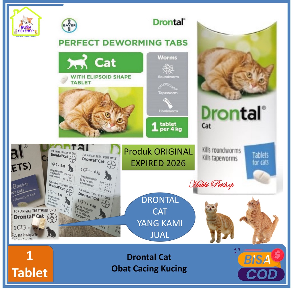 DRONTAL CAT KUCING 1 TABLET - Obat Cacing Kucing Ampuh