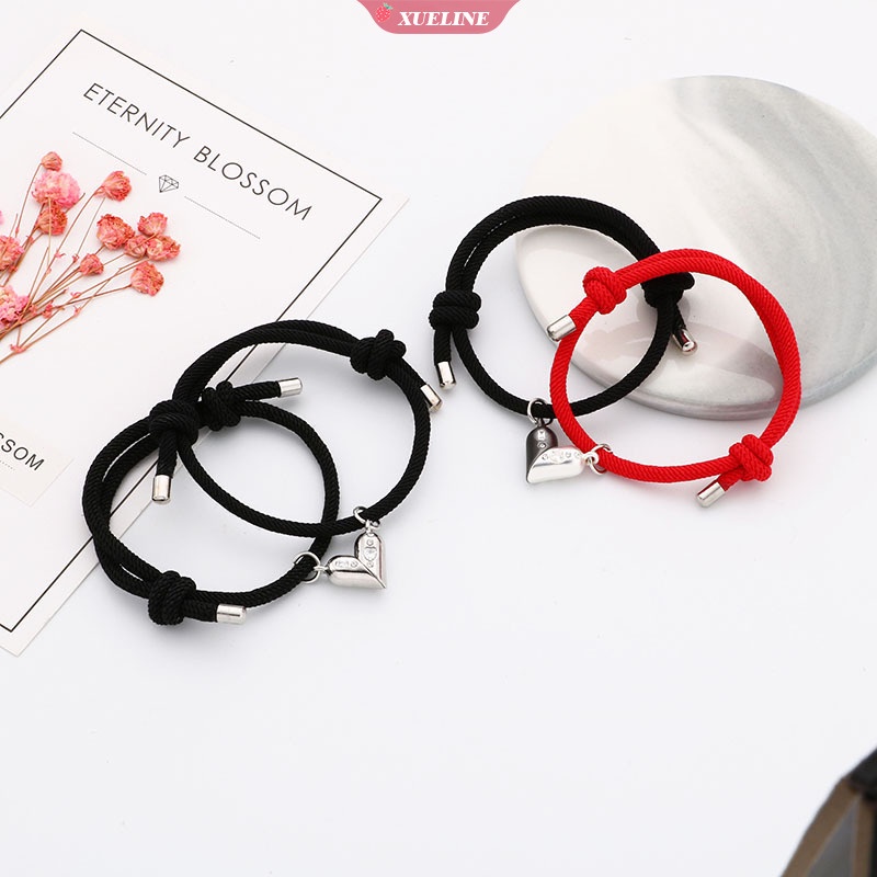 1pasang Gelang Magnet Hati Liontin Logam Gelang Pasangan Untuk Kekasih Persahabatan Gelang Kepang Tali Magnet Perhiasan Dropship [ZXL]