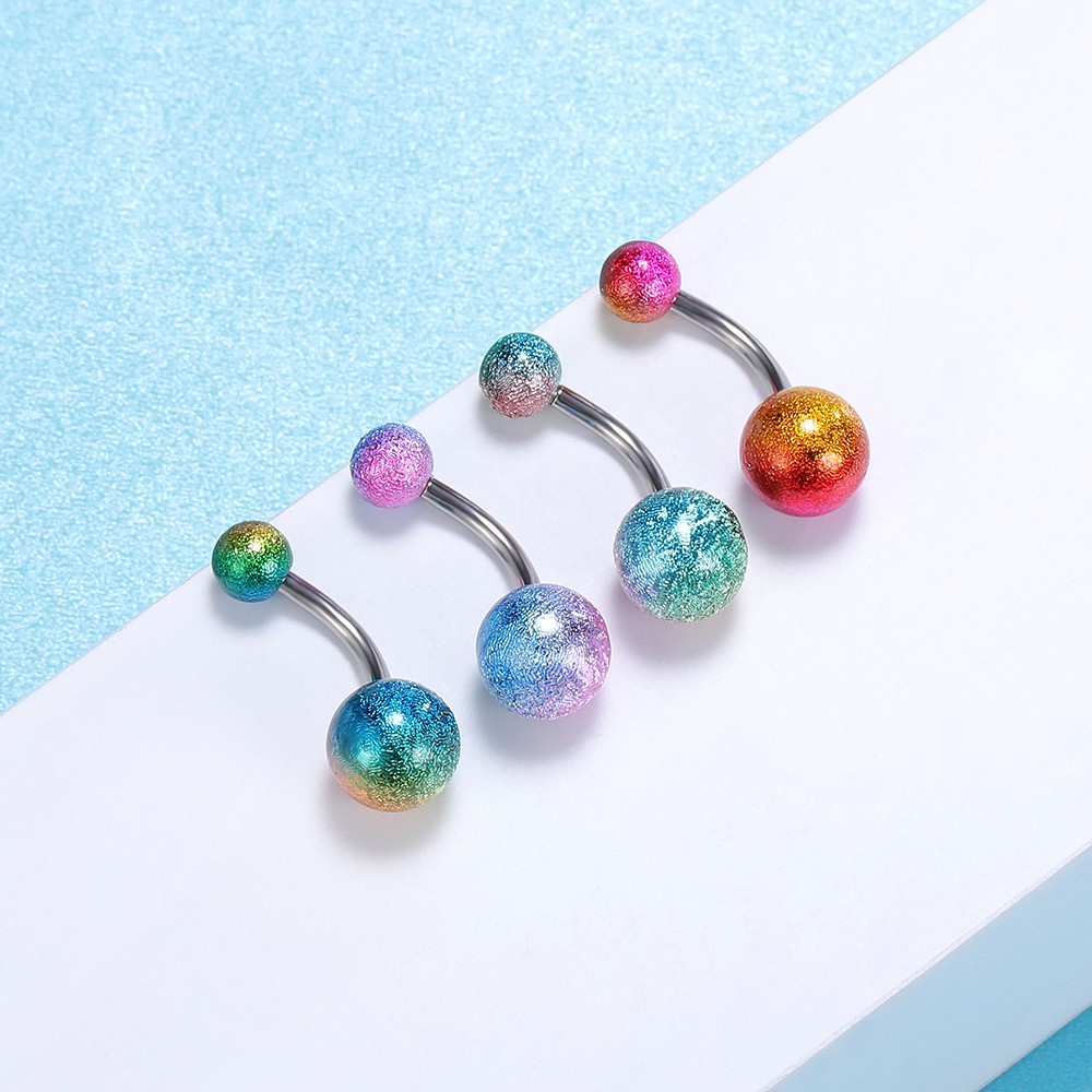 1set Cincin Perut Stainless Steel Set Tindik Pusar Akrilik 14g Belly Button Rings Multicolor Navel Rings Jewelry