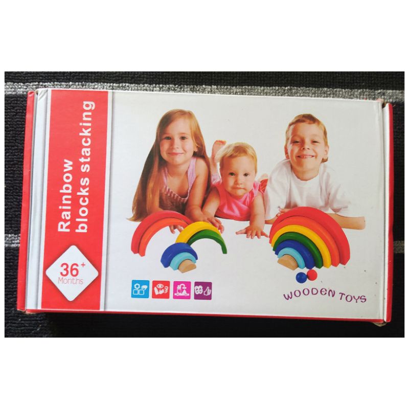 rainbow blocks stacking.mainan balok kayu.mainan montessori anak