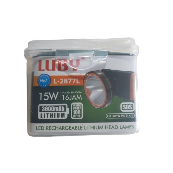 Senter Kepala LED Luby 15 Watt L-2877L Headlamp Recharge Waterproof Original