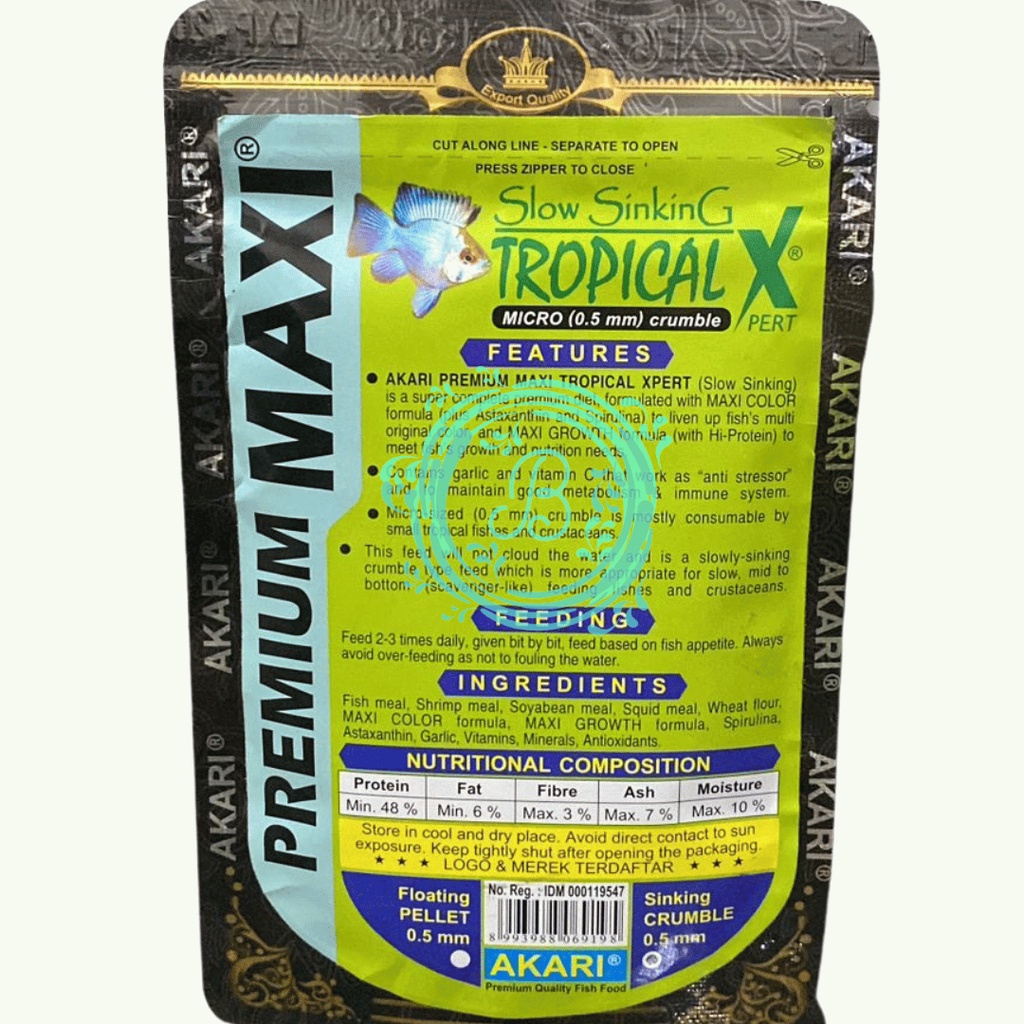 Akari Premium Maxi Tropical Xpert Micro Pellet 0.5mm Slow Sinking 40gr Pelet Pakan Ikan Tropis 40 Gram