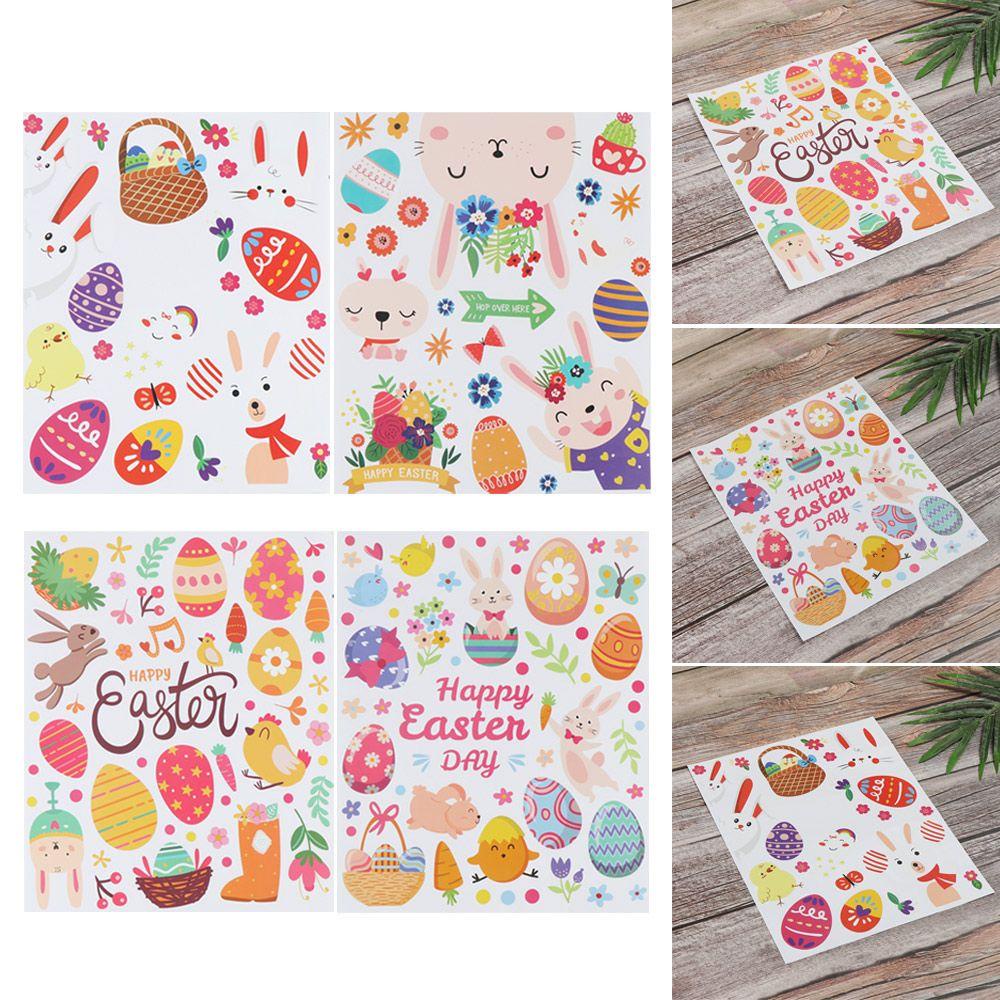 R-FLOWER 2lembar PVC Stiker Dinding Removable Featival Supply Dekorasi Rumah Motif Telur Kelinci Decal