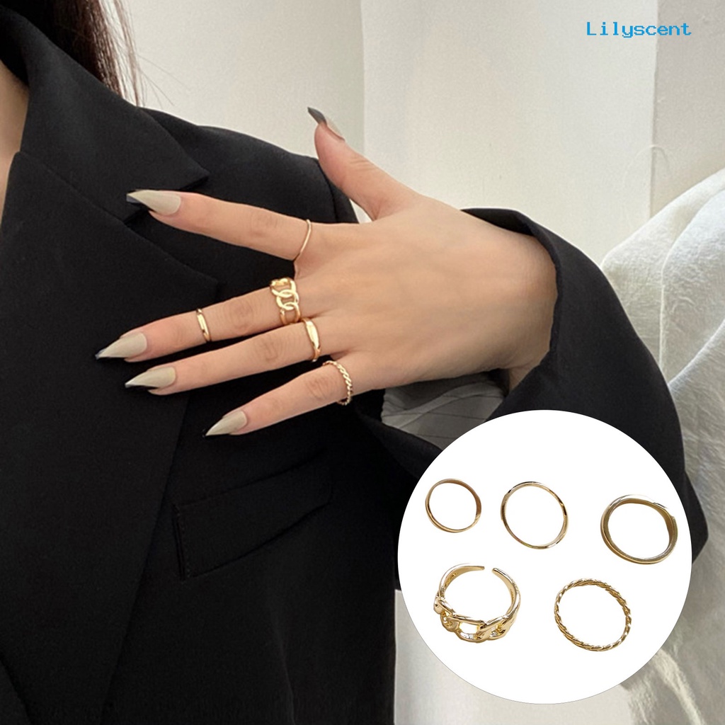 [LS]5 Pcs Cincin Jari Jari Anti Alergi Wearable Alloy Vintage Finger Rings Set Untuk Hadiah