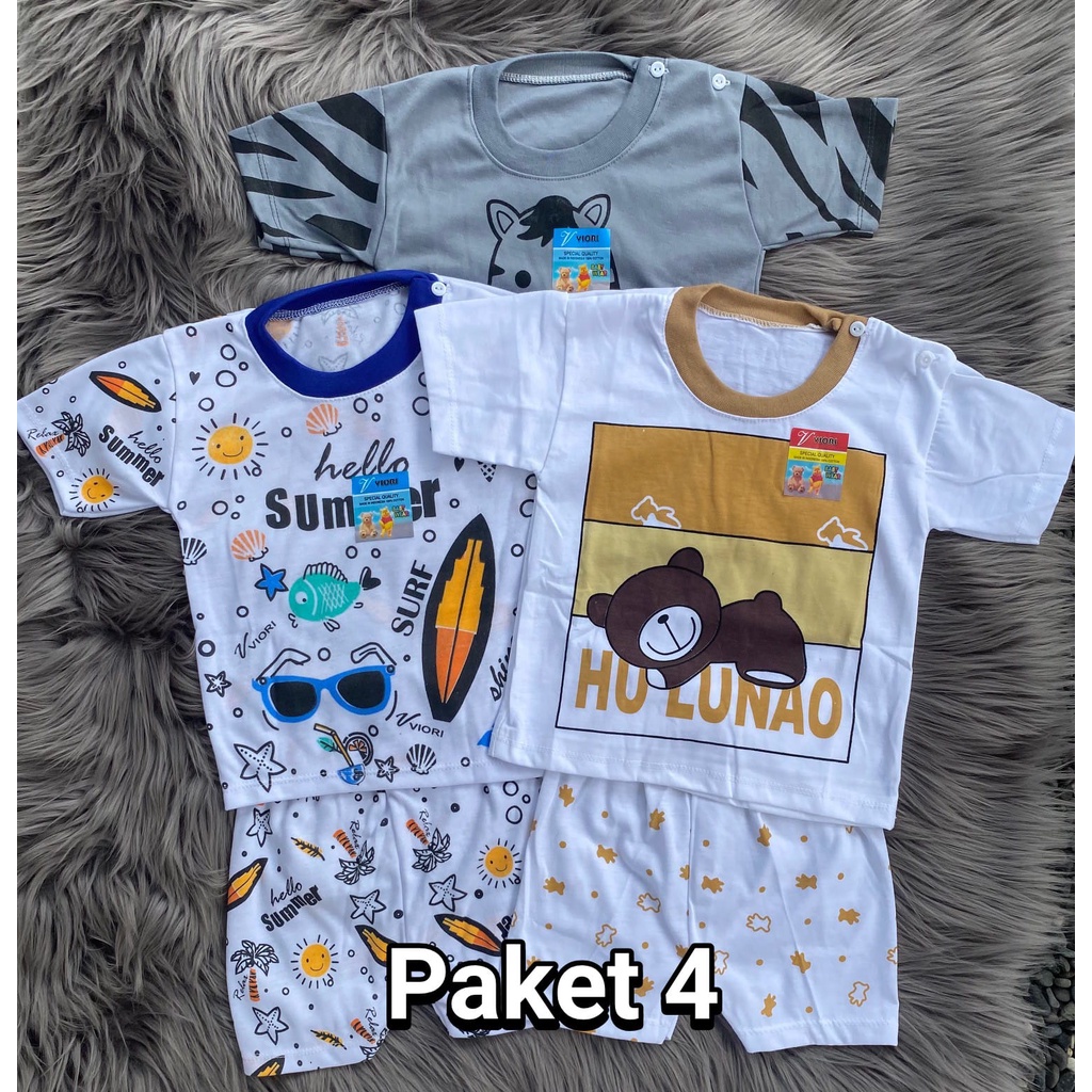 PAKETAN HEMAT (3) (random) stelan baju bayi lucu murah PENDEK 3-18 BULAN 3 pcs