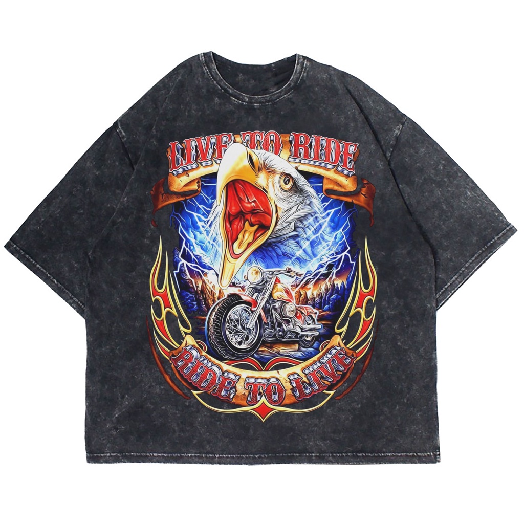 Patternmerch "harley davidson ride to live" Oversize T-shirt | washed tee | kaos vintage style