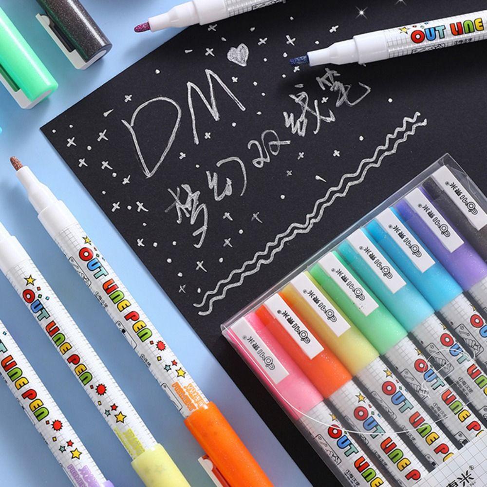 R-flower 8warna Garis Ganda Pen Aksen Grafiti Natal Fluorescence Hand Painted Magic Contour Stabilo Pen