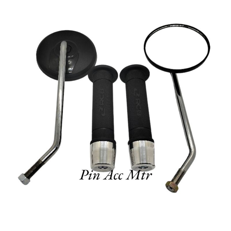 PAKET SPION BULAT CLASIC RETRO TGP ORIGINAL+GRIP RCB HITAM+JALU STANG CROME/ CENTRO XSR 155 W175 VESPA FINO SCOOPY FAZIO DILL