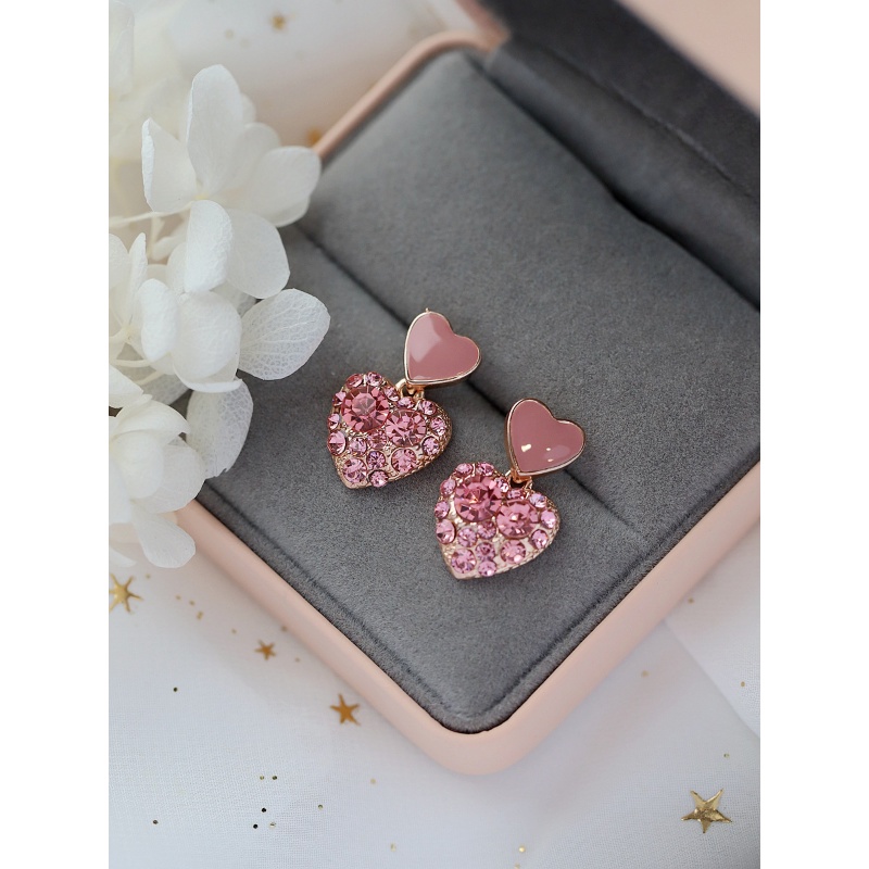 Desain Modis Super Peri Temperamen Peri Temperamen Tiga Dimensi Anting Manis Anting Cinta Bertabur Berlian Merah Muda
