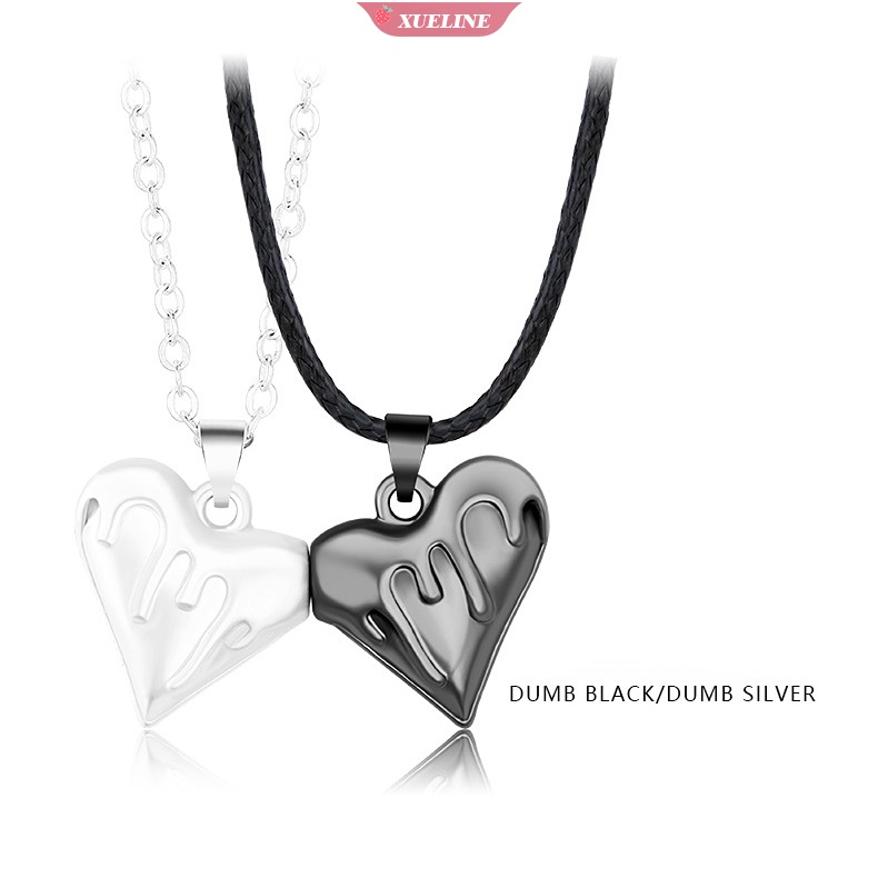 2ps Cinta Hati heart suction stainless steel Kalung Pasangan Perempuan/Laki-Laki Emas Dan Perak Liontin Tulang Selangka Rantai Perhiasan [ZXL]