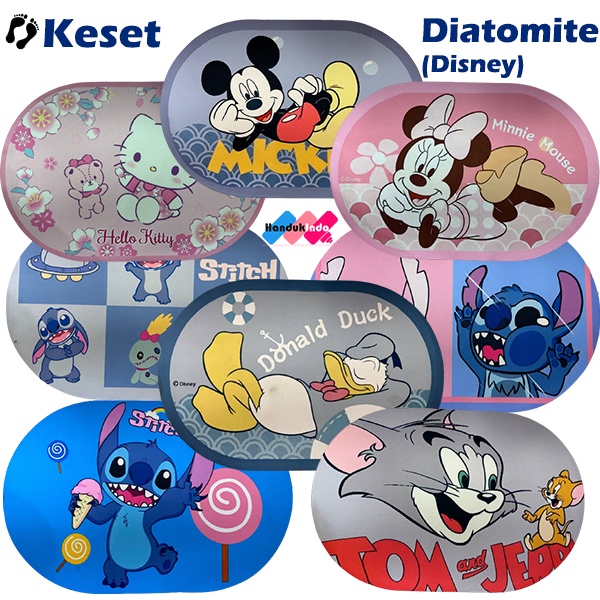 Keset Kaki Diatomite Murah Anti Slip / Anti Bau / Anti Geser / Menyerap Air / Keset Kamar Mandi Bulat Oval Cepat Kering Motif Disney