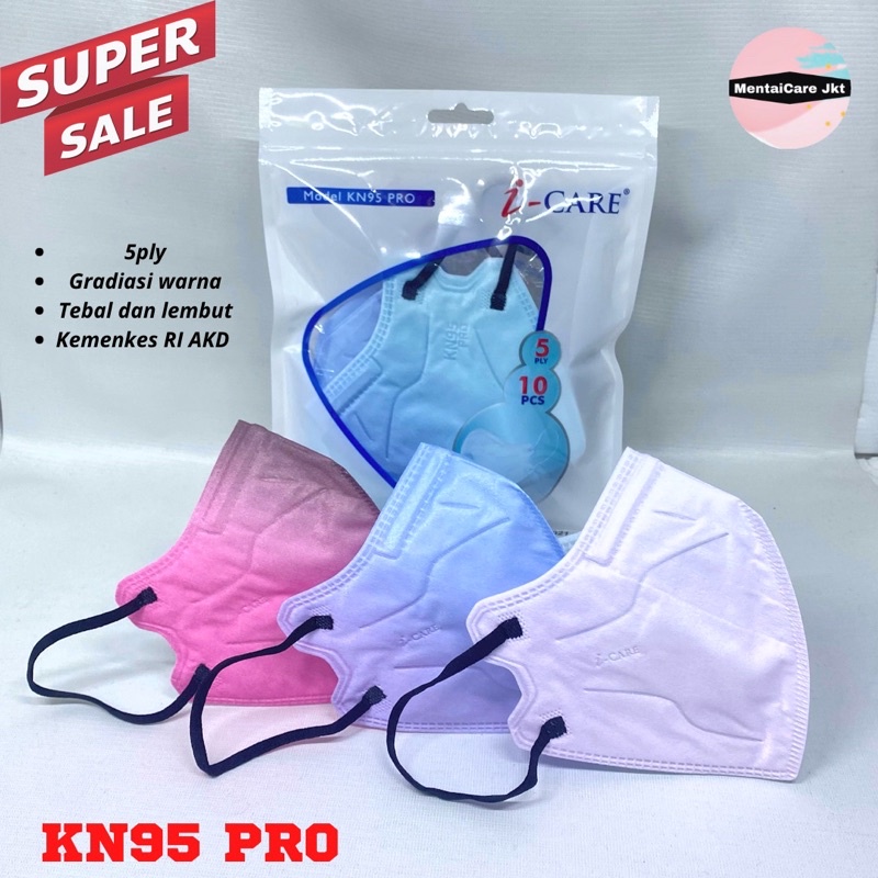 Surgical Mask KN95 Pro Sachet ICARE 5ply Premium Quality isi 10pc Kemenkes Masker Dewasa