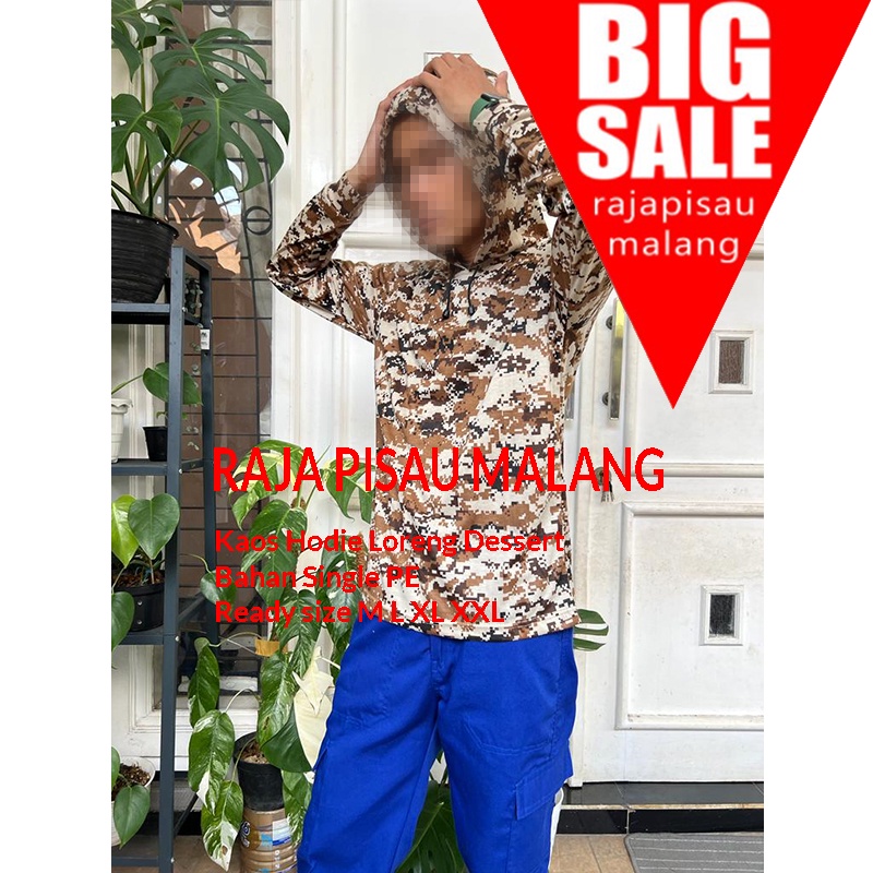 Atasan Kaos Loreng Gurun Lengan Panjang Baju Hoodie Kupluk Doreng Dessert Bahan PE