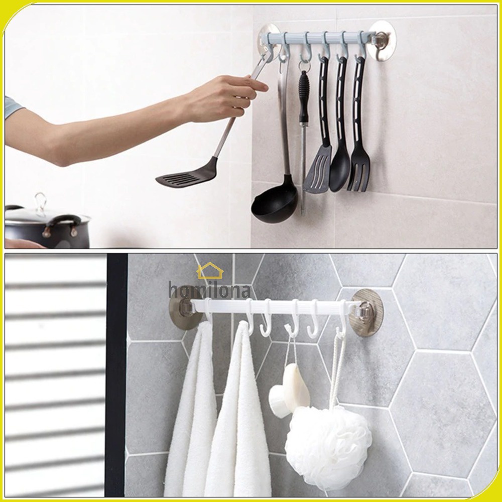 Outer Rak Gantungan Peralatan Dapur 6 Hole Strong Adhesive Hook Ou007 White