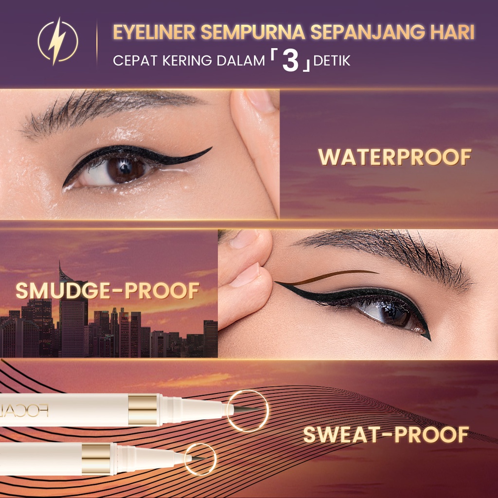 FOCALLURE 2-in-1 Waterproof Liquid Eyeliner 0.01mm Fine Tip Quick Dry Waterproof Long-last Double Head Eyeliner