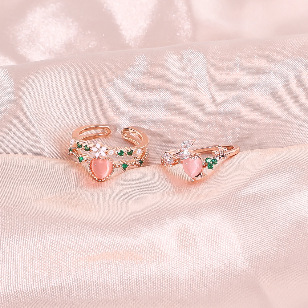 Hadiah Yang Indah Halus Wanita Cincin Pesta Terbuka Yang Dapat Disesuaikan Manis Perhiasan Fashion Wanita Elegan Jepang Korea Jari Cincin Sederhana Berlian Imitasi Mutiara Halus Tipis Lucu Merah Muda Cinta