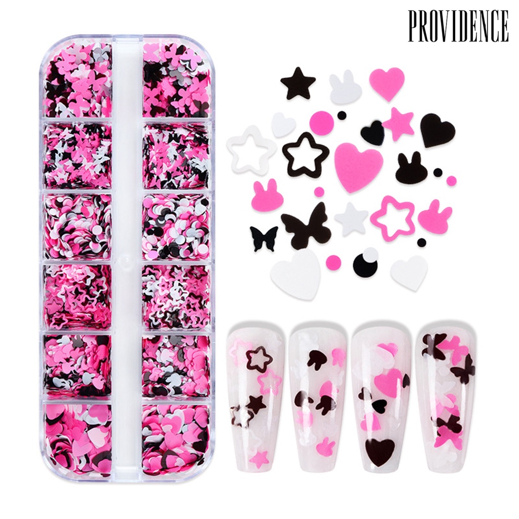 Providence 1kotak Nail Art Payet Shining Gloss DIY Mixing Colors 12kisi Manicure Heart Rabbit Star Bulat Kupu Glitter Manicure Store Supply